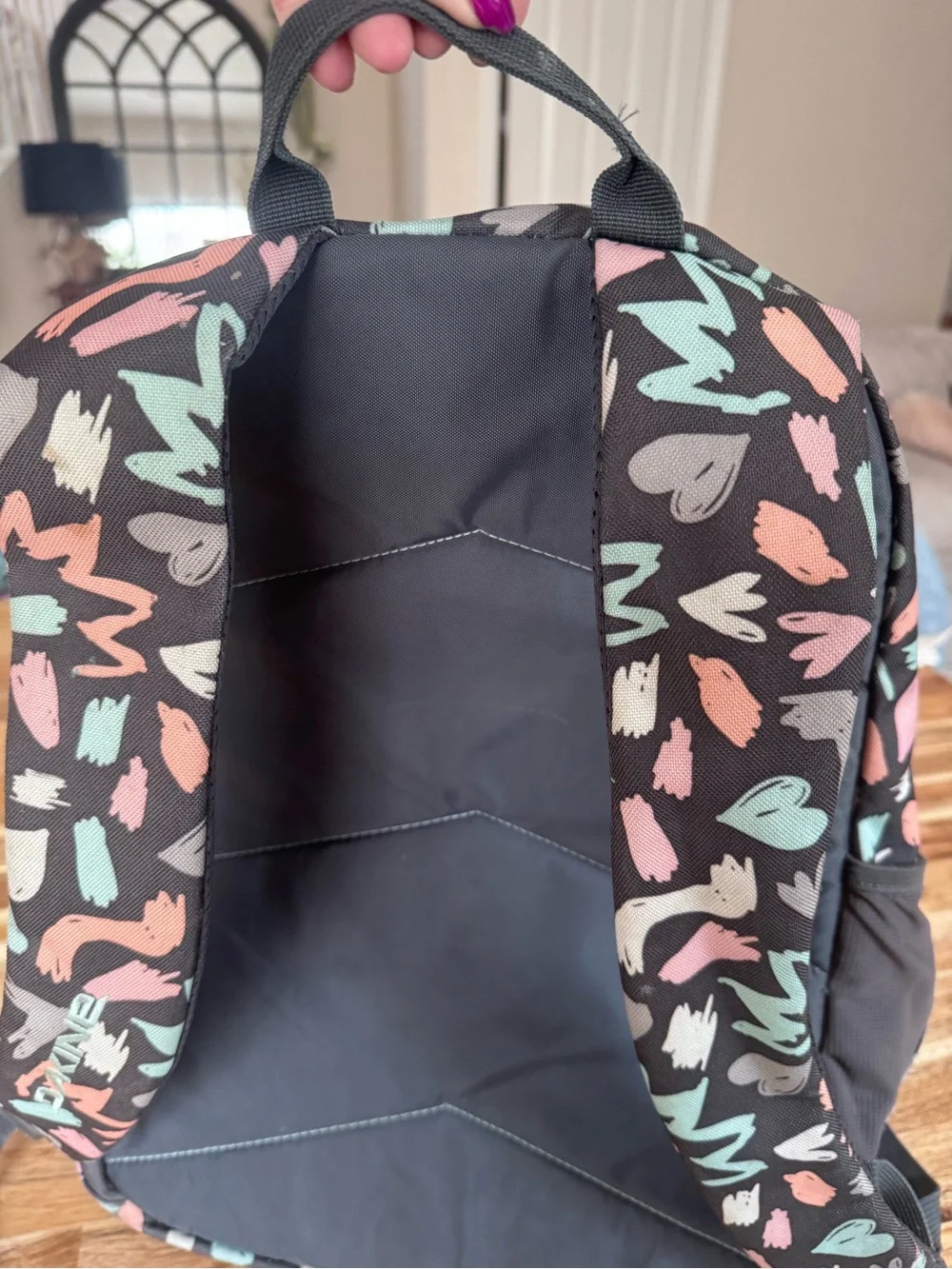 Dakine Women's Abstract Heart Print Backpack in Brown, Pink & Mint
